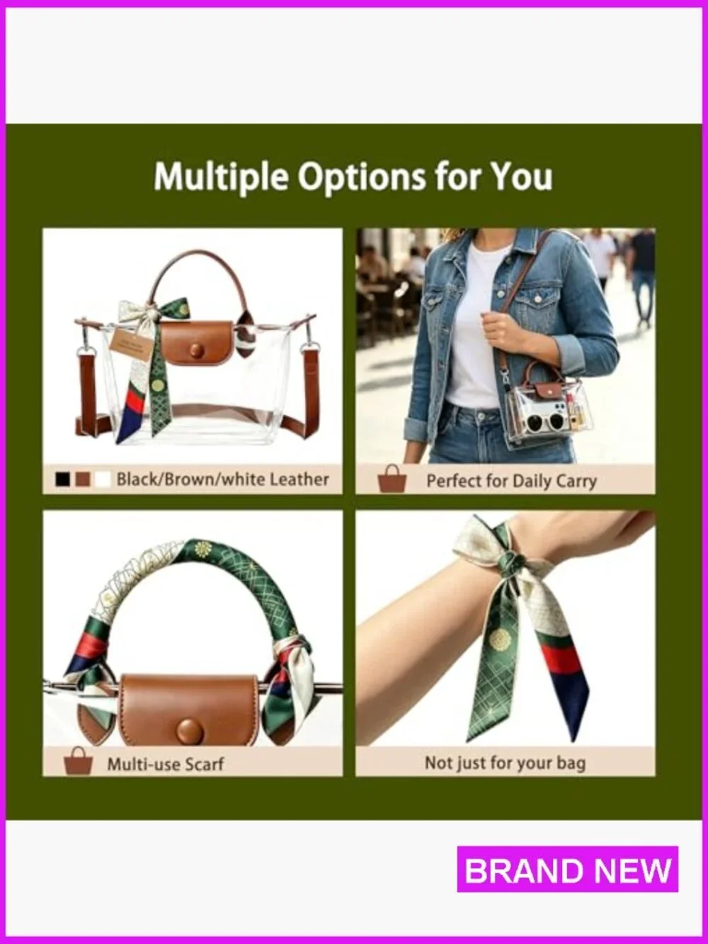 Clear Crossbody Bag Stadium Approved Concerts Sports Events with Scarf